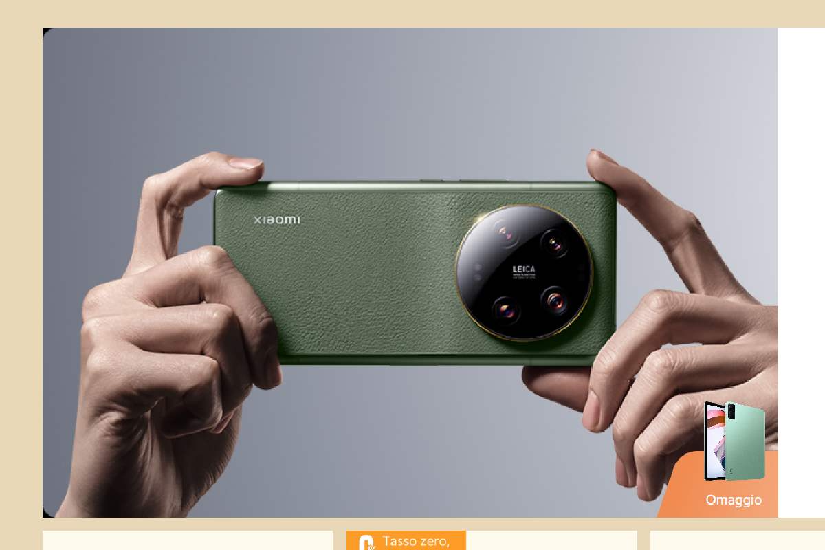 Screen del sito di Xiaomi dove si vedono due mani che tengono uno smatphone verde con un grande obbiettivo per fare foto