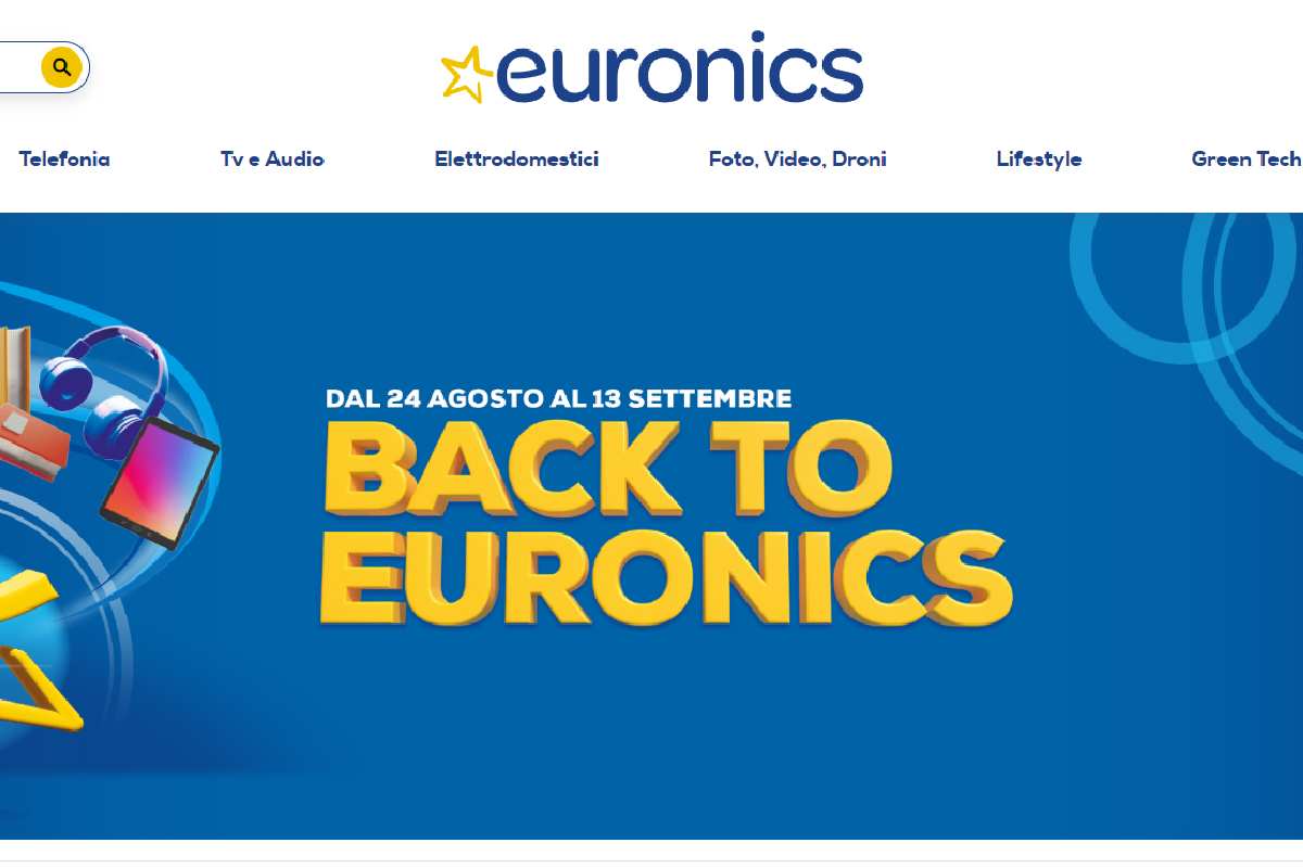 Back to Euronics, homepage dell'offerta da uno screenshot del sito