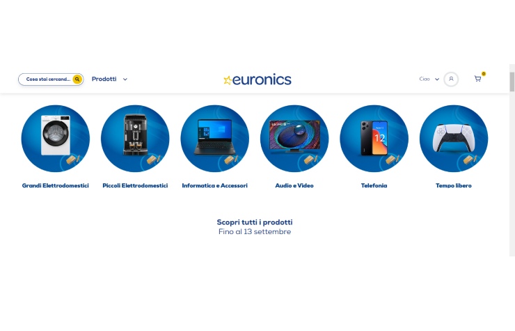 Categorie dell'offerta Back To Euronics da uno screenshot del sito